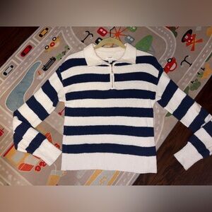 J.Crew women’s striped 1/4 zip sweater (navy/white)